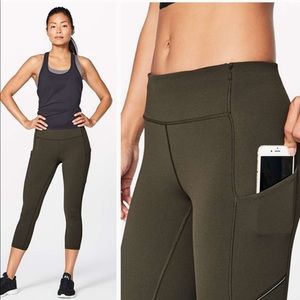 Lululemon Speed Up Crop Dark Olive Green 21"